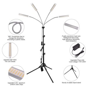 Grow Lights for Indoor Plants,Lxyoug Full Spectrum with 60" Extendable Tripod Stand,420 LEDs 200W Auto On/Off Timing Function Four-Heads Floor Plant Grow Light for Various Plants