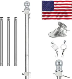 american flag with pole,flag poles kit for 3 x 5 flags holder,including 100% polyester flags, 6 ft stainless steel no tangle spinning pole and 2-position flag pole bracket（american flag）