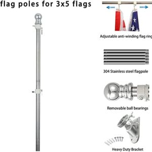 American flag with pole,Flag poles kit for 3 x 5 Flags Holder,Including 100% Polyester Flags, 6 FT stainless steel No Tangle Spinning Pole and 2-Position Flag Pole Bracket（American flag）