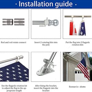 American flag with pole,Flag poles kit for 3 x 5 Flags Holder,Including 100% Polyester Flags, 6 FT stainless steel No Tangle Spinning Pole and 2-Position Flag Pole Bracket（American flag）