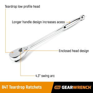 GEARWRENCH 3/8" Drive 84 Tooth Long Handle Teardrop Ratchet 11" - 81264A-07