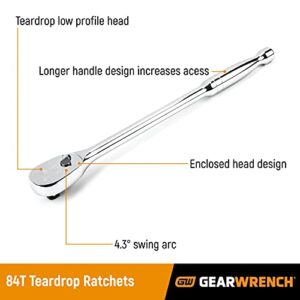 GEARWRENCH 2 Piece 1/4" & 3/8" Drive 84 Tooth Full Polish Teardrop Ratchet Set - 81268A-07