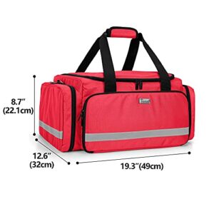 Trunab First Responder Bag Empty, Professional Medical Supplies Bag First Aid Kits Bag with Inner Dividers for Home Health Nurse, Community Care, EMT, EMS, Bag Only, Red - Patented Design