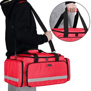 Trunab First Responder Bag Empty, Professional Medical Supplies Bag First Aid Kits Bag with Inner Dividers for Home Health Nurse, Community Care, EMT, EMS, Bag Only, Red - Patented Design