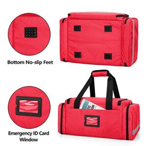 Trunab First Responder Bag Empty, Professional Medical Supplies Bag First Aid Kits Bag with Inner Dividers for Home Health Nurse, Community Care, EMT, EMS, Bag Only, Red - Patented Design