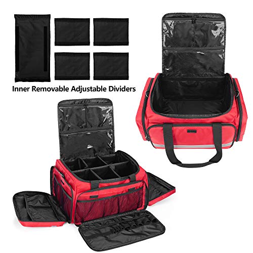 Trunab First Responder Bag Empty, Professional Medical Supplies Bag First Aid Kits Bag with Inner Dividers for Home Health Nurse, Community Care, EMT, EMS, Bag Only, Red - Patented Design