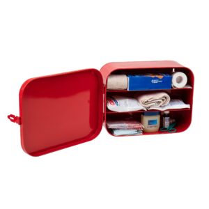 Mind Reader First Aid Box, Emergency Kit, Medical Supply Organizer, Wall Mountable, Metal, 12.25" L x 9.25" W x 4.25" H, Red