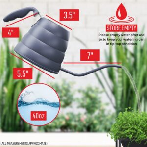 Small Watering Can for Indoor Plants - Comfort Grip, Long Reach Gooseneck Spout for Precision Pouring House Plants by Kensington London - Home and Garden, Powder-Coated Stainless Steel Metal - 38oz