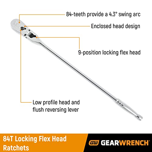 GEARWRENCH 1/2" Drive 84 Tooth Locking Flex Head Teardrop Ratchet 24" - 81363A-07