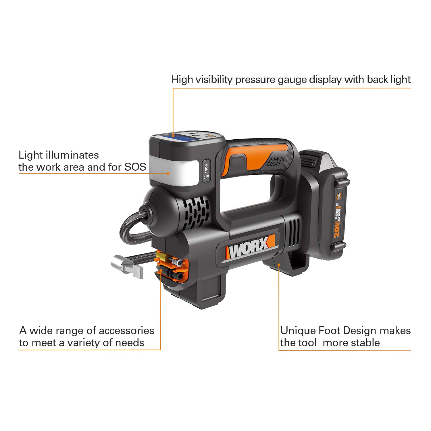 Worx WX092L.9 20V Power Share Portable Air Pump Inflator (Tool Only)