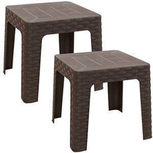 sunnydaze 18-inch square indoor/outdoor plastic side table - set of 2 tables - brown