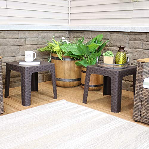 Sunnydaze 18-Inch Square Indoor/Outdoor Plastic Side Table - Set of 2 Tables - Brown