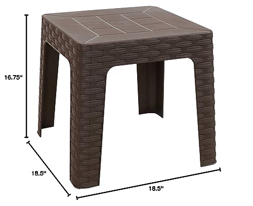 Sunnydaze 18-Inch Square Indoor/Outdoor Plastic Side Table - Set of 2 Tables - Brown