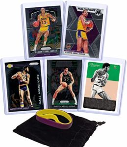 kareem abdul-jabbar basketball cards assorted (5) bundle - los angeles lakers, milwaukee bucks trading card gift pack