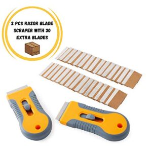 Bates- Razor Blade Scraper, 2 Pack, Razor Scraper Set with 30 Extra Blades, Razor Scraper, Window Scraper, Scraper Tool, Glass Scraper, Scraper Blades, Blade Scraper, Razor Blade Retractable.