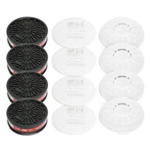 replaceable filter cartridges set - p-a-1 ldy3 dual respirator filters - fits full face masks 80mm - 4 carbon filter cartridges, 4 cotton filters, 4 filter covers. (4 sets)