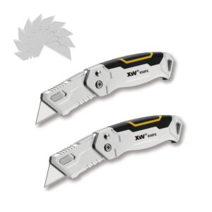 xw folding utility knife, heavy duty box cutter of quick change blades, extra 10 blades included, 2-pack