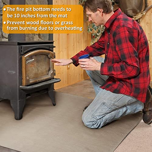 Fire Pit Mat - 39 * 39in Fireproof Blanket for Under Fire Pit, Compatible with Solo Stove, Heat Resistant Rug for Outside Indoor Wooden Deck Grass Lawn Protection - Camel