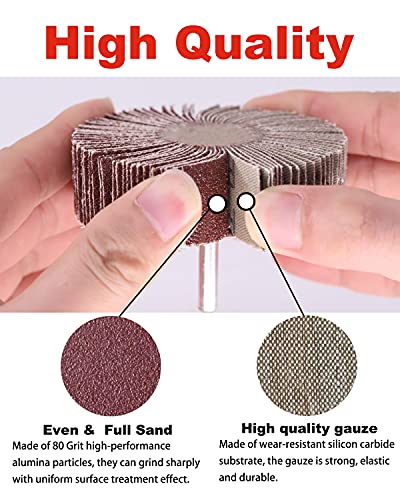 40 Pack 1/4" Abrasive Flap Wheel Sander Set, Rocaris 80 Grit Aluminum Oxide Flap Wheels Cone Shape Sanding Wheel