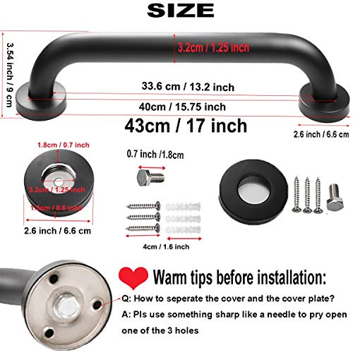 2 Pack 16 Inch Shower Grab Bar - 1.25" Diameter, ZUEXT Matte Black Stainless Steel Bathroom Grab Bar Handle, Bath Balance Bar,Safety Hand Rail Support,Handicap Injury Elderly Senior Assist Bath Handle