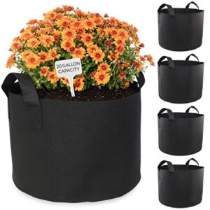 zenpac 5 pack 20 gallon large grow bags with handles, fabric planters for outdoor plants, felt planters for flowers, vegetables, gardening, bulk