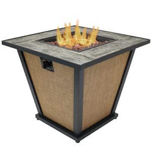 sunnydaze reykir 24-inch h square fire pit with tile tabletop and rafa fabric sides - ideal for the patio, deck or backyard