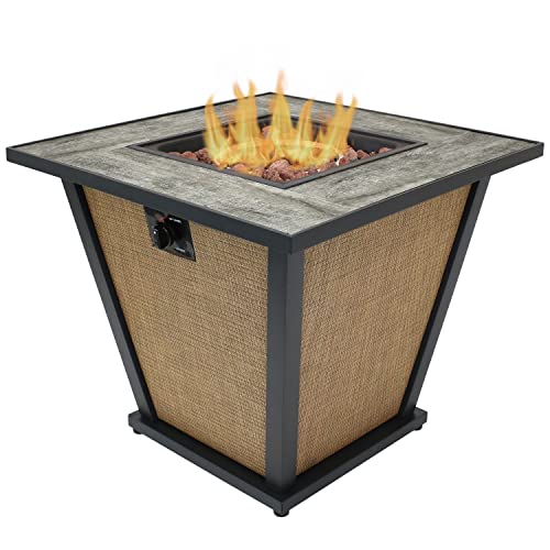 Sunnydaze Reykir 24-Inch H Square Fire Pit with Tile Tabletop and Rafa Fabric Sides - Ideal for The Patio, Deck or Backyard