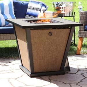 Sunnydaze Reykir 24-Inch H Square Fire Pit with Tile Tabletop and Rafa Fabric Sides - Ideal for The Patio, Deck or Backyard