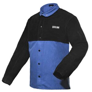 qeelink welding jacket split leather sleeves | premium flame resistant cotton body welder jackets