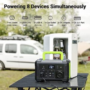 PAXCESS Rockman 300 Watt Compact Portable Solar and Battery Power Station with 8 Output Ports and Circuit Protection for Travel, Camping, or Home Use