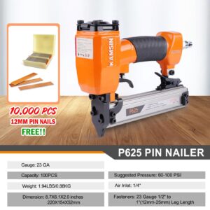 P625 23 Gauge Pneumatic Micro Pin Nailer 3/8-Inch to 1-Inch Length Air Power Headless Pinner Kit with 10,000 Pins Pin Nail Gun Pins Gun Brad Nailer Gun Finish Nailer Gun