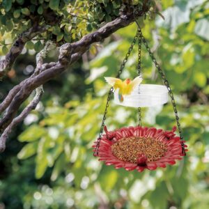 ERYTLLY Hanging Bird Feeder and Bath for Outside, Metal Wild Bird Feeder for Outdoors Garden Backyard Balcony Decor, Large Platform Bird Seed Water Feeders Tray, Bird Watching Gift, Red