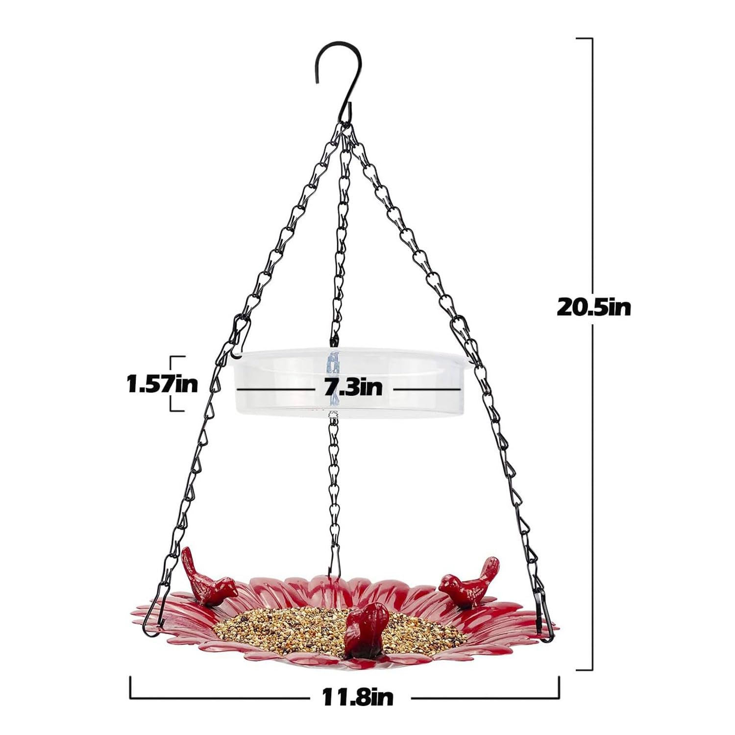 ERYTLLY Hanging Bird Feeder and Bath for Outside, Metal Wild Bird Feeder for Outdoors Garden Backyard Balcony Decor, Large Platform Bird Seed Water Feeders Tray, Bird Watching Gift, Red