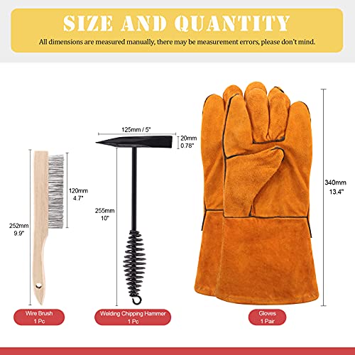 Hilitchi 3Pcs Welding Slag Removal Tool Set, Welding Chipping Hammer with Coil Spring Handle, Wire Brush Wire Scratch Brush for Cleaning Rust and Welding Protective Gloves