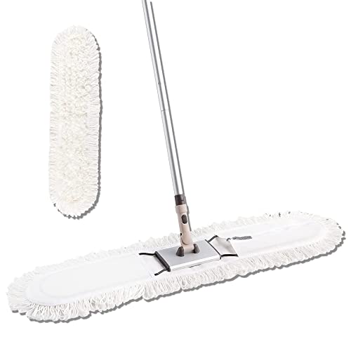 Eyliden 36" Professional Industrial Dust Mop, Commercial Cotton Dust Mops Broom, Telescopic Handle Residential Commercial Floor Cleaning Tools for Home Mall Hotel Office Garage Dust Mop (Brown, 36")