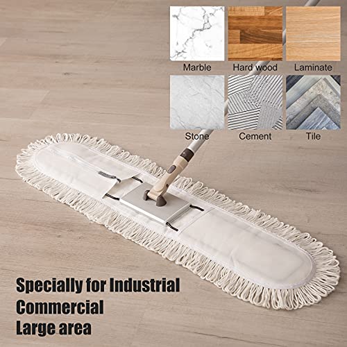 Eyliden 36" Professional Industrial Dust Mop, Commercial Cotton Dust Mops Broom, Telescopic Handle Residential Commercial Floor Cleaning Tools for Home Mall Hotel Office Garage Dust Mop (Brown, 36")