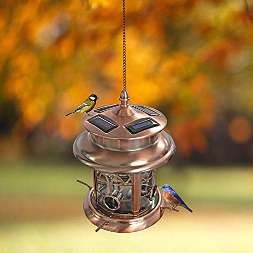 Arched Lattice Solar Powered Led Bird Feeder for Yard Outside Outdoor Garden Decoration Hanging Birdfeeder - Antique Copper