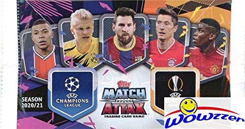 2020/21 Topps Match Attax Champions League Soccer Collection of (10) Factory Sealed Foil Packs with 50 Cards! Look for Top Stars including Haaland, Ronaldo, Messi, Mbappe, Pulisic & More! WOWZZER!