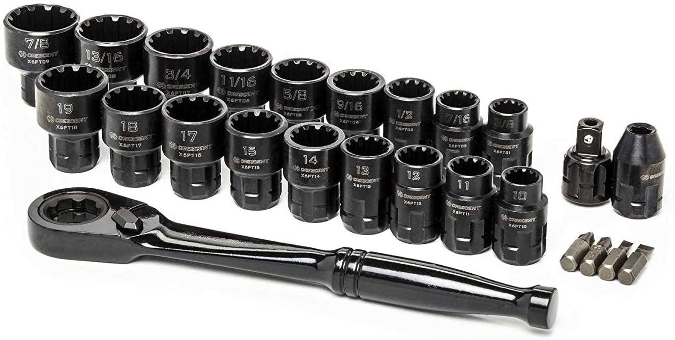 Crescent 25 Piece 3/8" Drive Pass-Thru X6 Standard Spline Mechanics Tool Set - CX6PT25