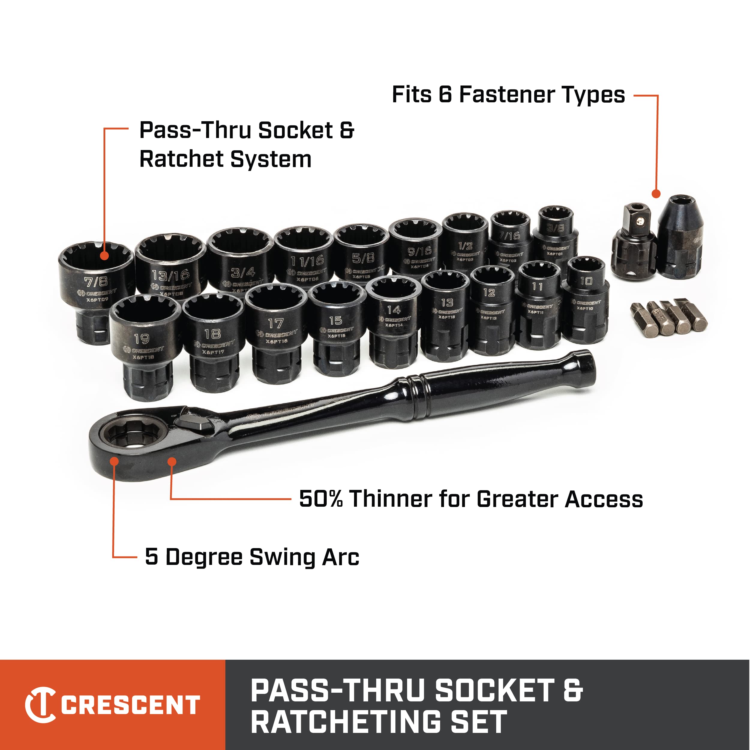 Crescent 25 Piece 3/8" Drive Pass-Thru X6 Standard Spline Mechanics Tool Set - CX6PT25