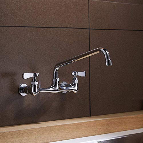 Commercial Kitchen Faucet Wall Mount with 8 Inch Swivel Spout 8" Center Sink 2-Handle NSF No Lead Faucet Mixer Tap Polish Chrome,4353