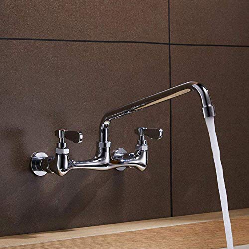 Commercial Kitchen Faucet Wall Mount with 8 Inch Swivel Spout 8" Center Sink 2-Handle NSF No Lead Faucet Mixer Tap Polish Chrome,4353