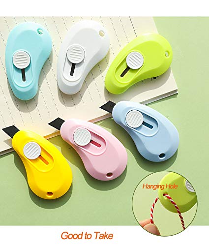 Mini Cutter Utility Knife Mini Retractable Craft Knife Letter Opener Portable Box Paper Cutter Touch Knife(3-count) (Blue+Yellow+Cyan)