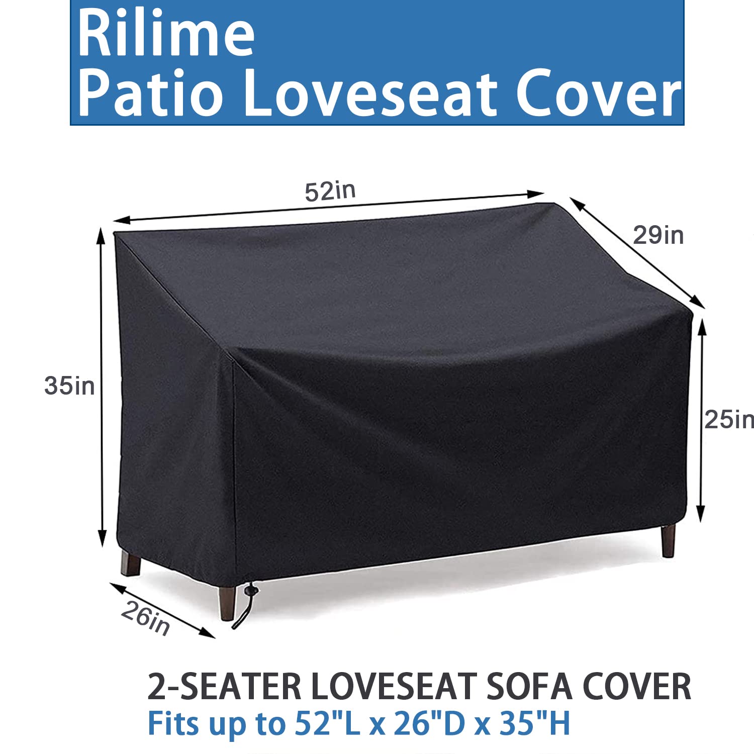 Rilime Patio Bench Cover,Outdoor 2-Seater Waterproof Outdoor Loveseat/Glider/Sofa/Furniture Cover,53L x 26W x 35H inch