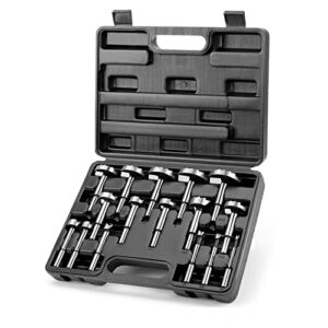 COMOWARE Forstner Bit Set - 16 Pcs Forstner Drill Bits Set for Wood, Auger Opener Round Shank Drilling Cutting Tool for Woodworking