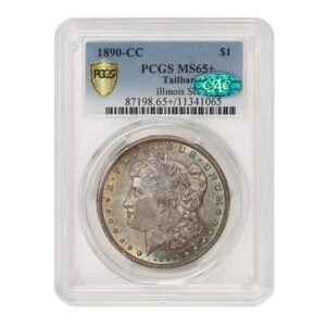 1890 cc tailbar american silver morgan dollar ms-65+ illinois set by coinfolio $1 pcgs/cac ms65+