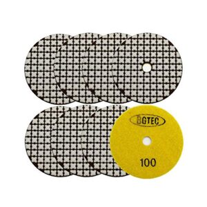 bgtec 4 inch dry diamond polishing pads set,8 pieces pads kit grit 100 for granite marble stone quartz tiles concrete floor edges countertop polishing