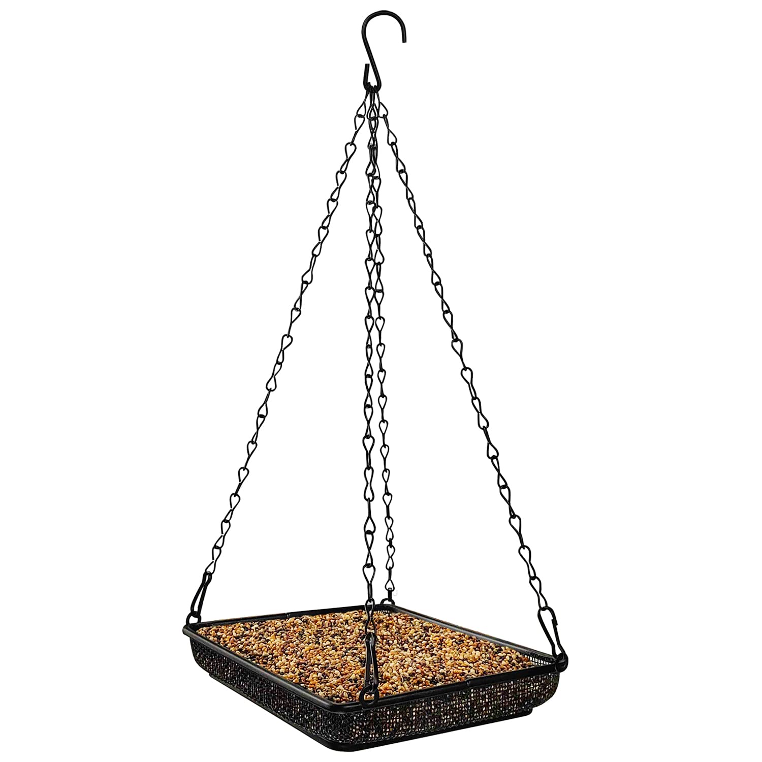 MIXXIDEA Hanging Bird Feeder Tray Metal Mesh Platform Seed Feeder with Durable Chains for Outdoors Garden Great for Attracting Birds (1 Pack)