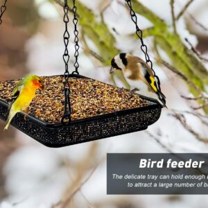 MIXXIDEA Hanging Bird Feeder Tray Metal Mesh Platform Seed Feeder with Durable Chains for Outdoors Garden Great for Attracting Birds (1 Pack)