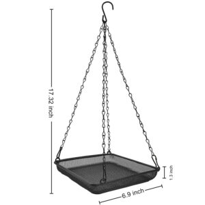MIXXIDEA Hanging Bird Feeder Tray Metal Mesh Platform Seed Feeder with Durable Chains for Outdoors Garden Great for Attracting Birds (1 Pack)